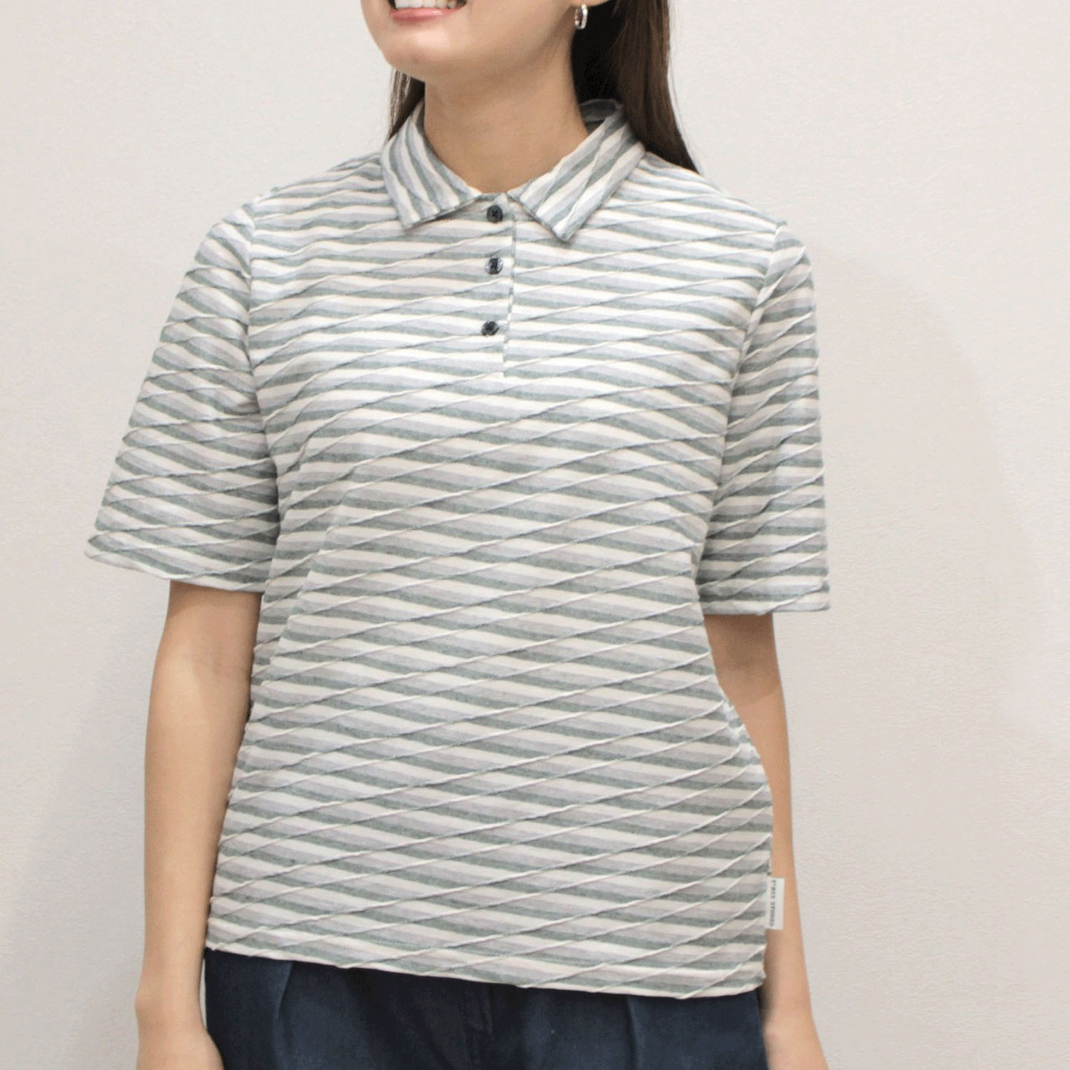 T’BIS STUDIO 斜めタックボーダー5分袖ポロシャツ - 画像4