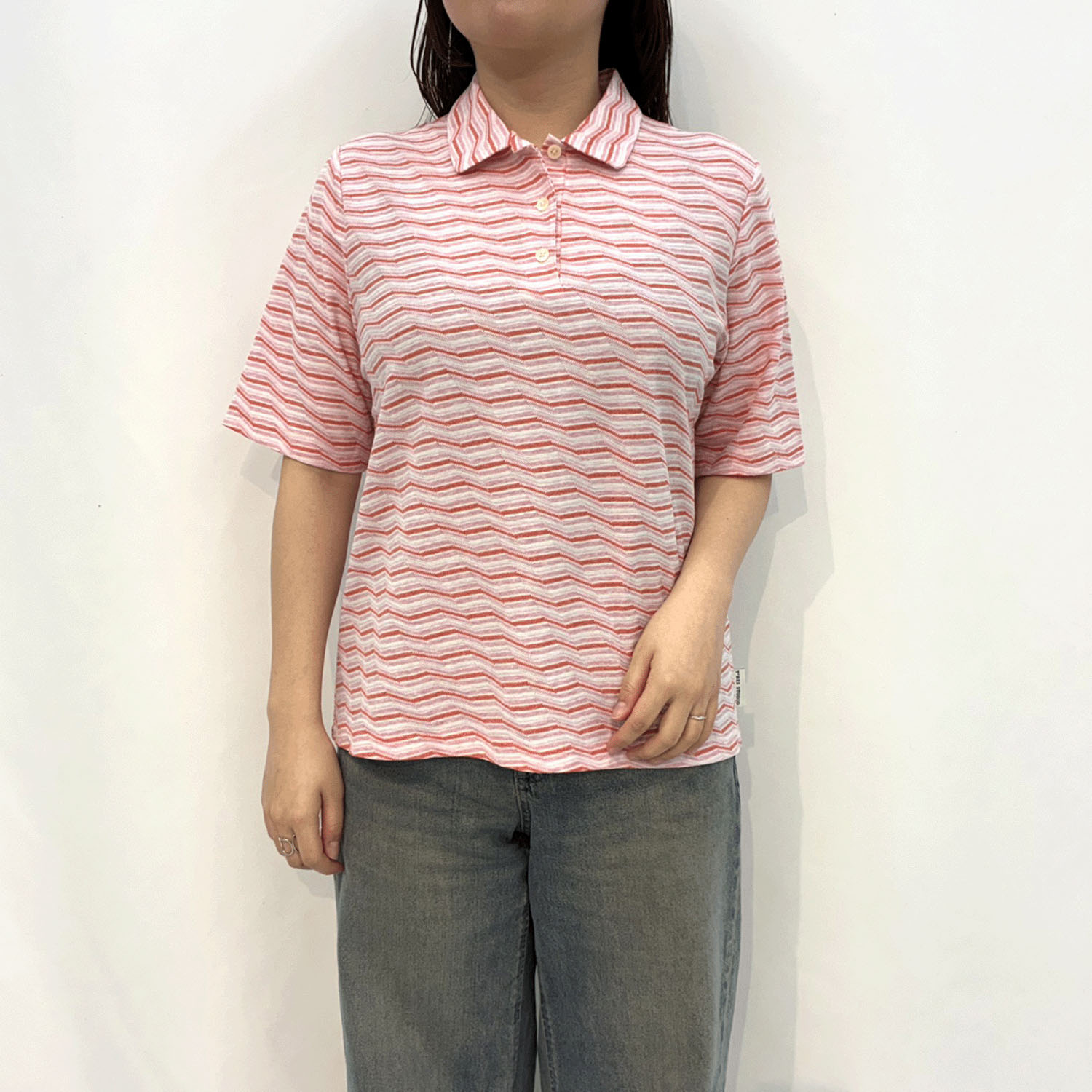 T’BIS STUDIO ギザギザ波々タックボーダー5分袖ポロシャツ - 画像2