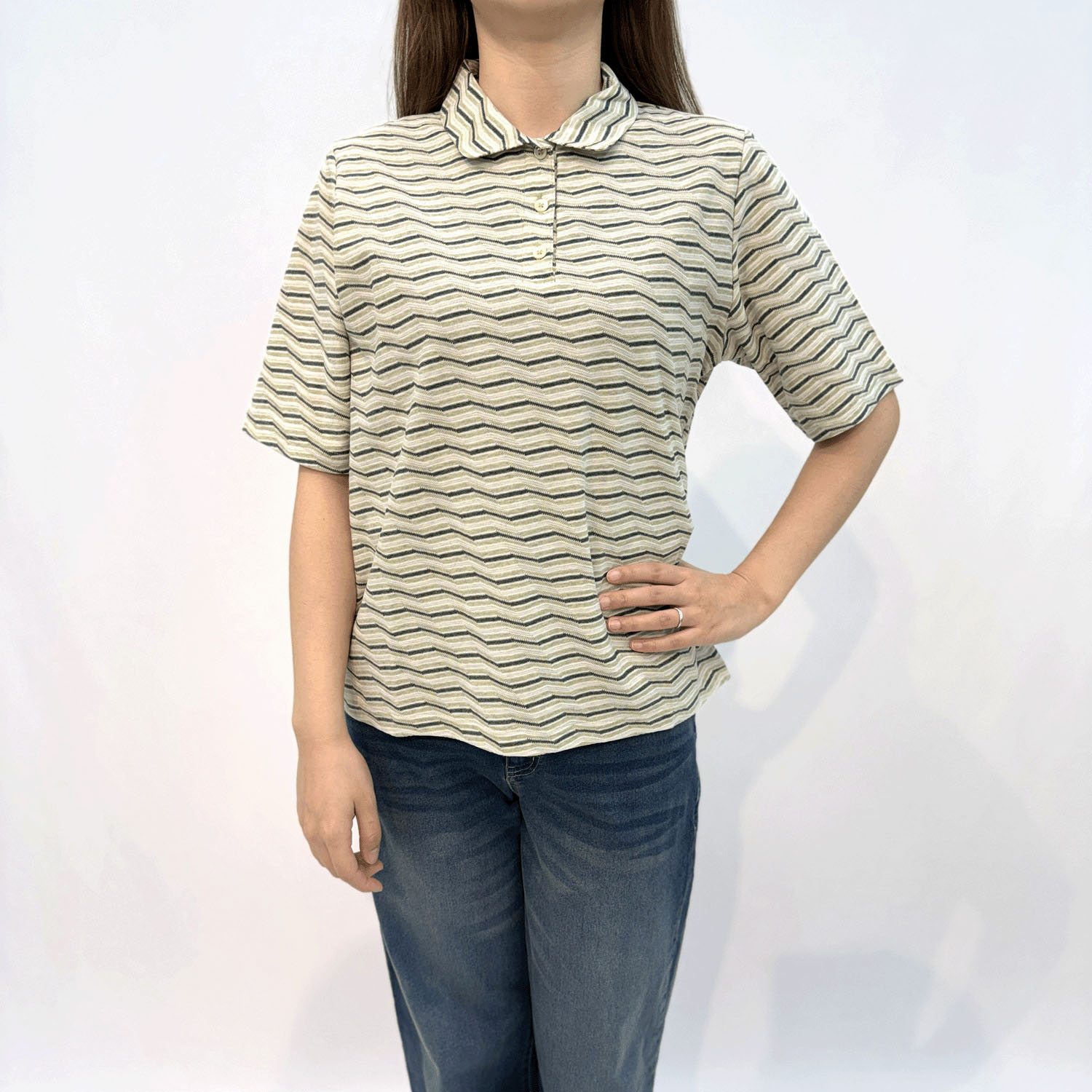 T’BIS STUDIO ギザギザ波々タックボーダー5分袖ポロシャツ - 画像13