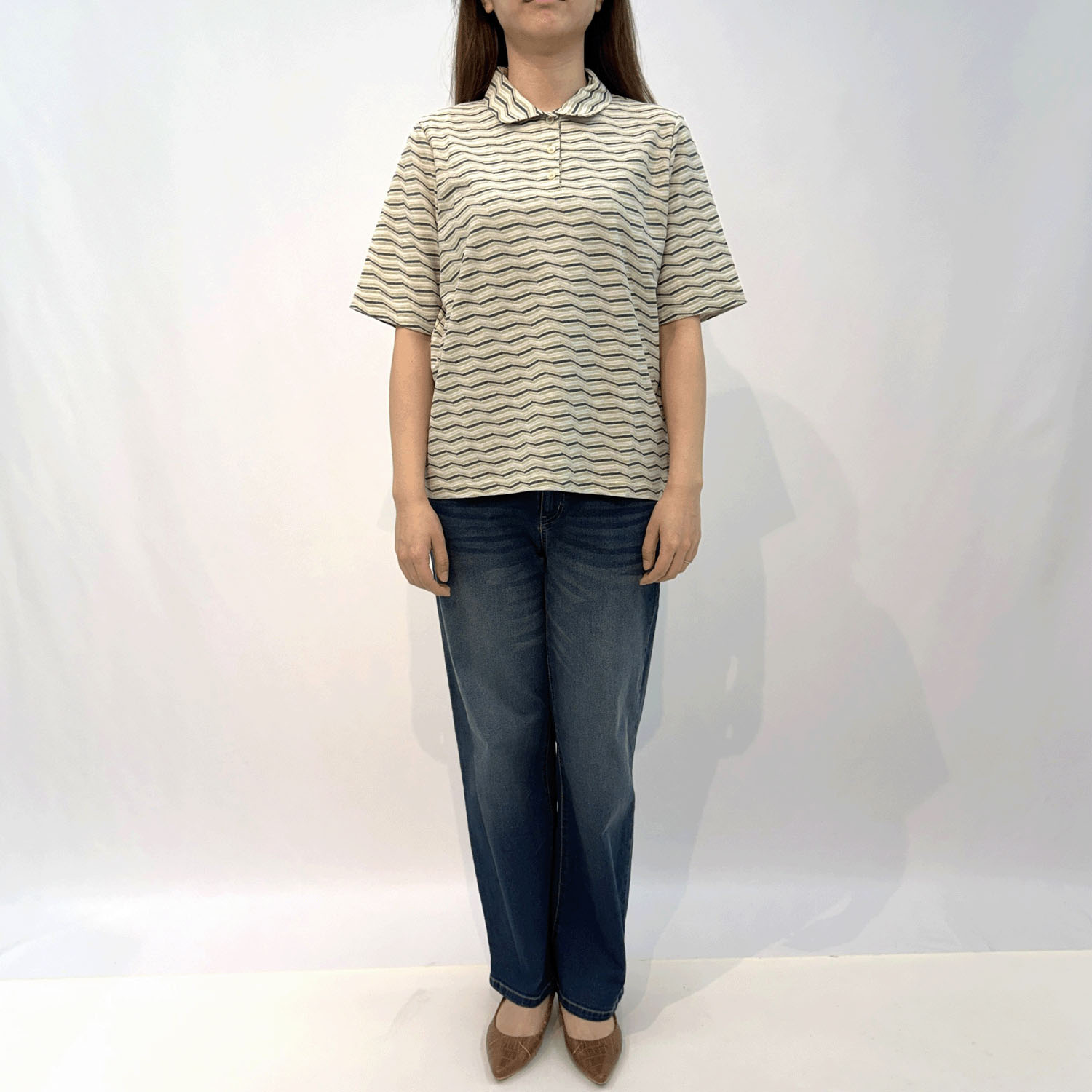 T’BIS STUDIO ギザギザ波々タックボーダー5分袖ポロシャツ - 画像16