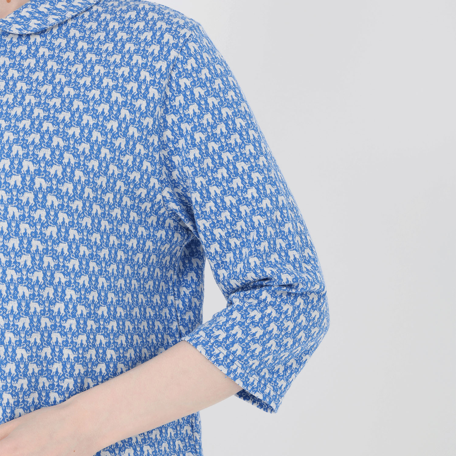 T’BIS STUDIO ネコ柄シングルジャカード丸襟7分袖ポロシャツ - 画像14