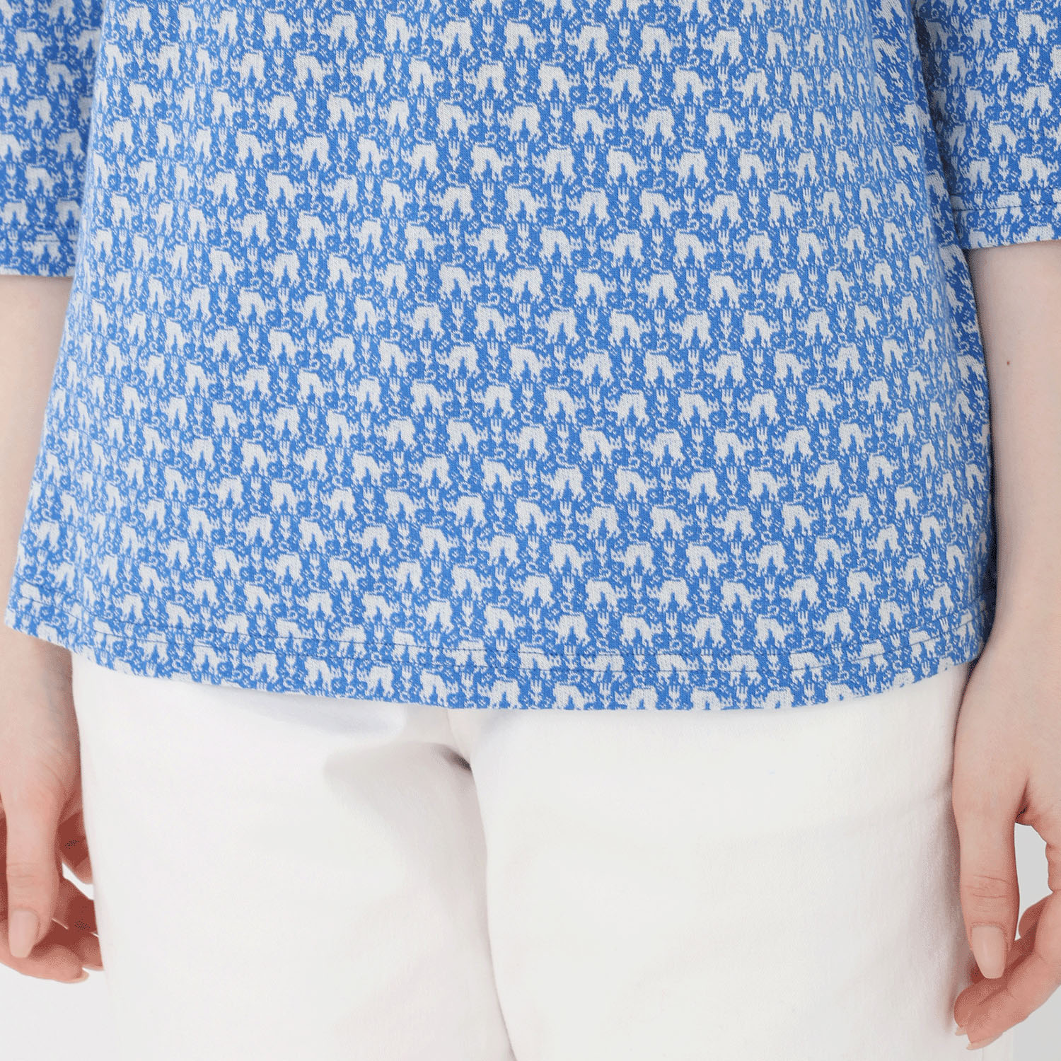 T’BIS STUDIO ネコ柄シングルジャカード丸襟7分袖ポロシャツ - 画像15