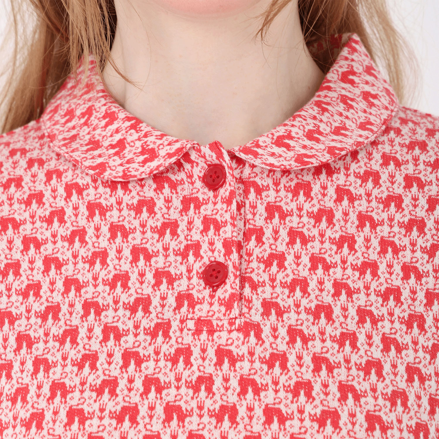 T’BIS STUDIO ネコ柄シングルジャカード丸襟7分袖ポロシャツ - 画像8