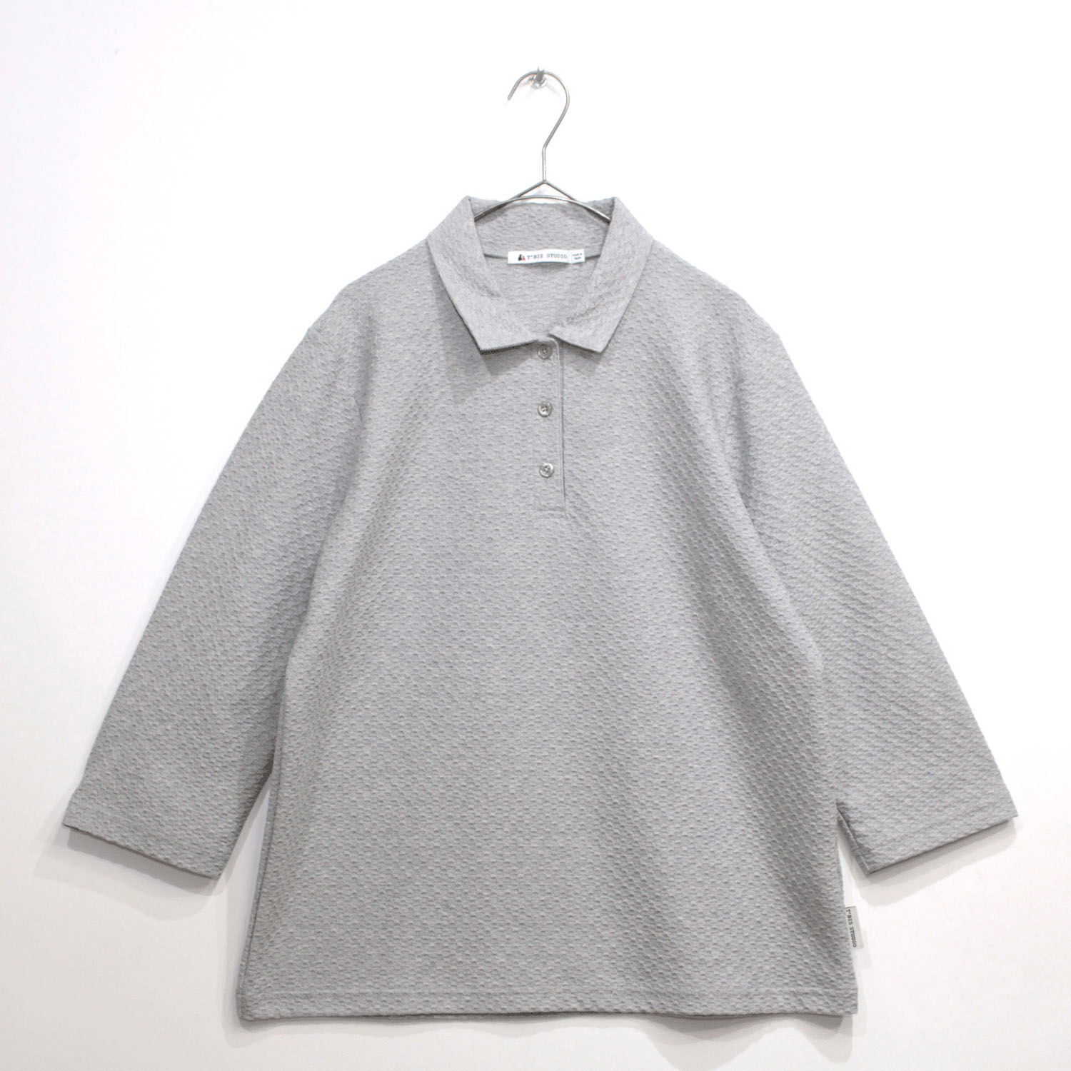 T’BIS STUDIO 網柄ジャカード七分袖ポロシャツ