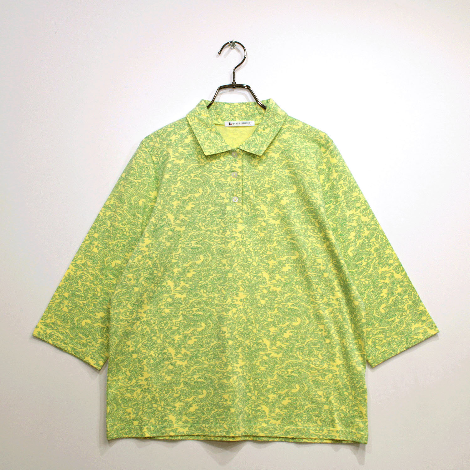 T’BIS STUDIO オリエンタル柄総プリント7分袖ポロシャツ - 画像3