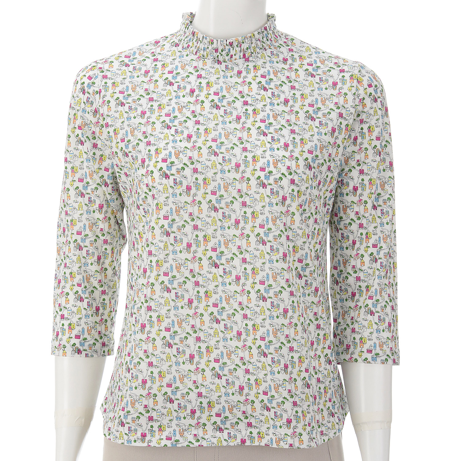 SZ天竺プリントシャーリング衿七分袖カットソー