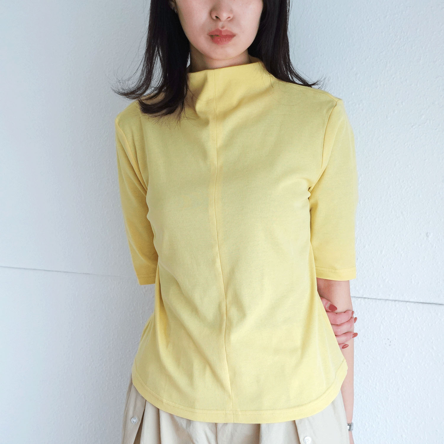 強撚フライス ボトルネックカットソー