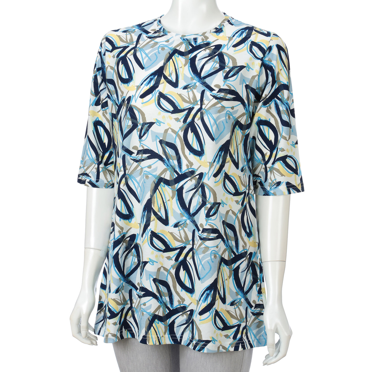 葉柄プリント チュニック 6分袖 - 画像1