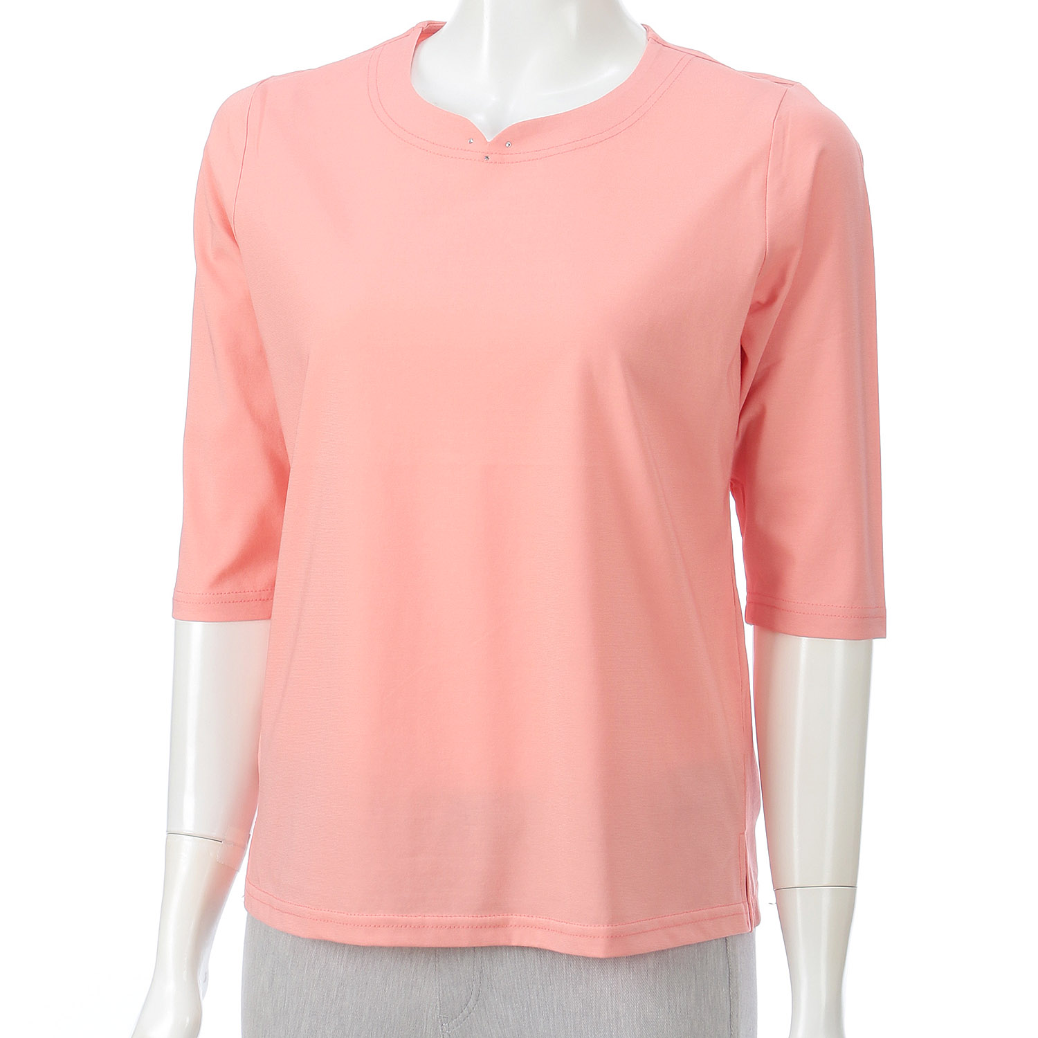 強撚天竺無地 ハート衿 6分袖 - 画像1