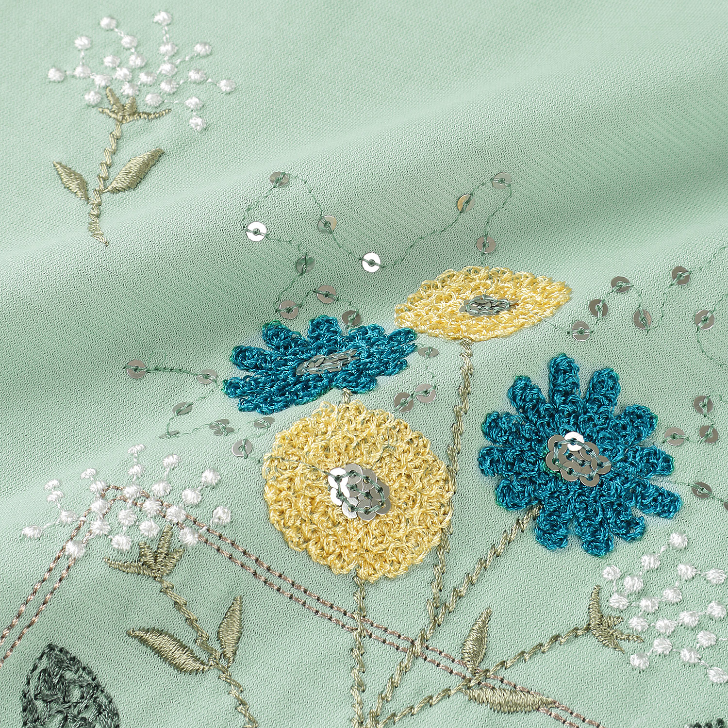 丸首5分袖刺繍T花柄 - 画像6