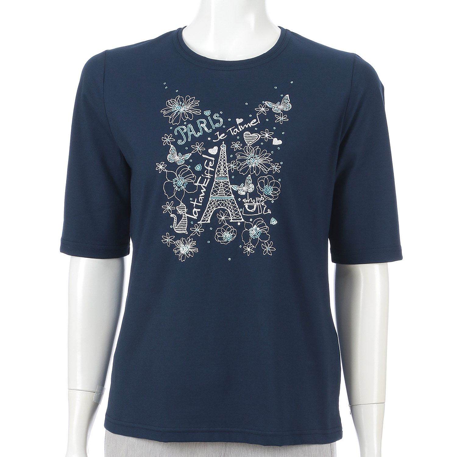 丸首5分袖刺繍T エッフェル塔柄 - 画像5