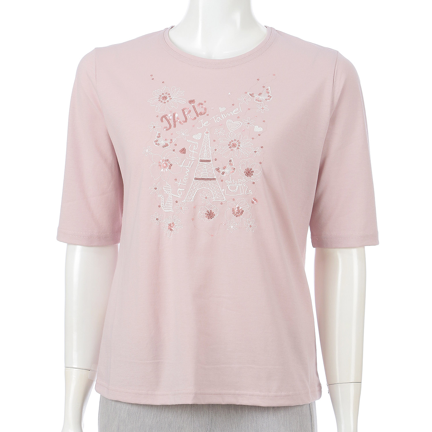 丸首5分袖刺繍T エッフェル塔柄 - 画像1