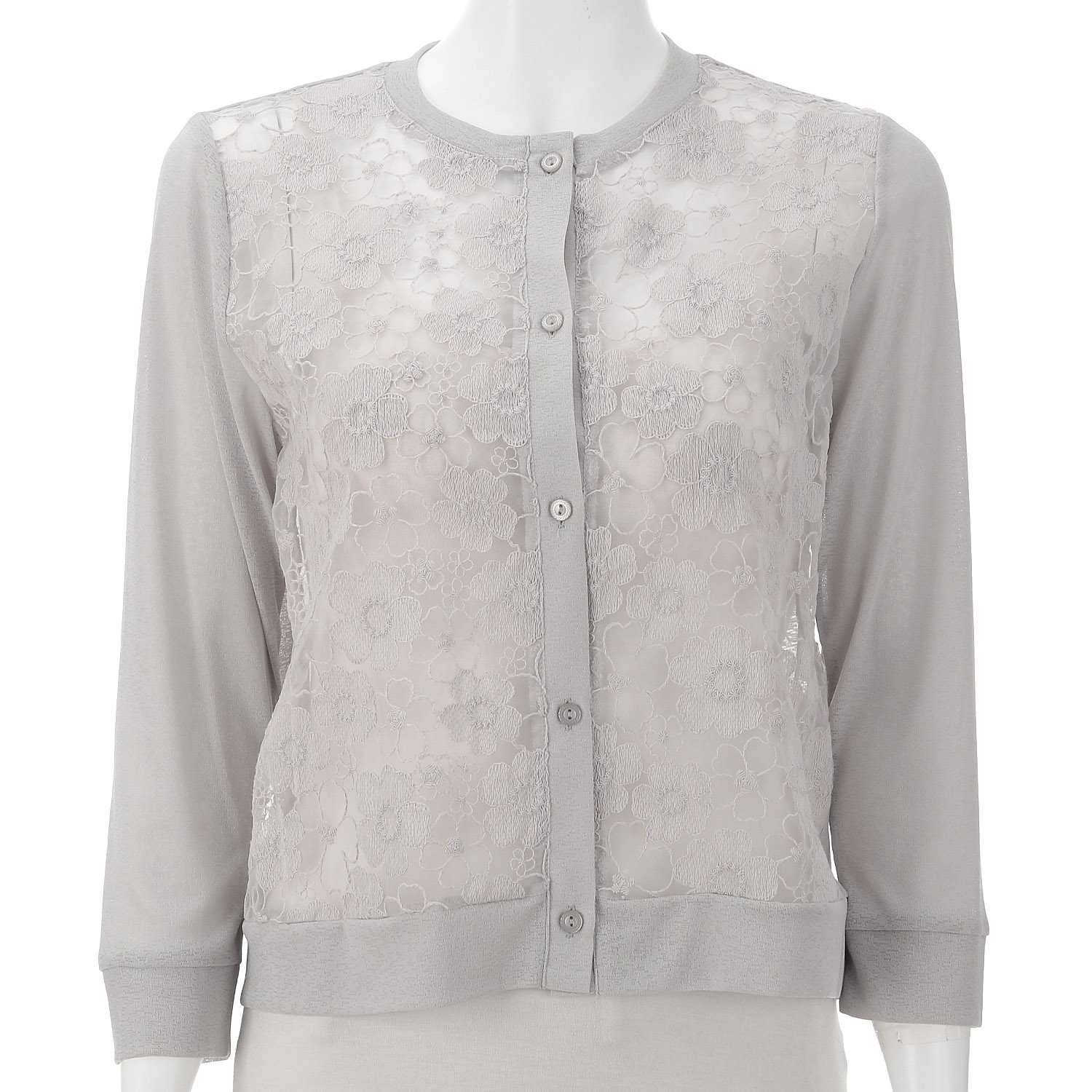 梨地×オーガンジー刺繍カーディガン - 画像3