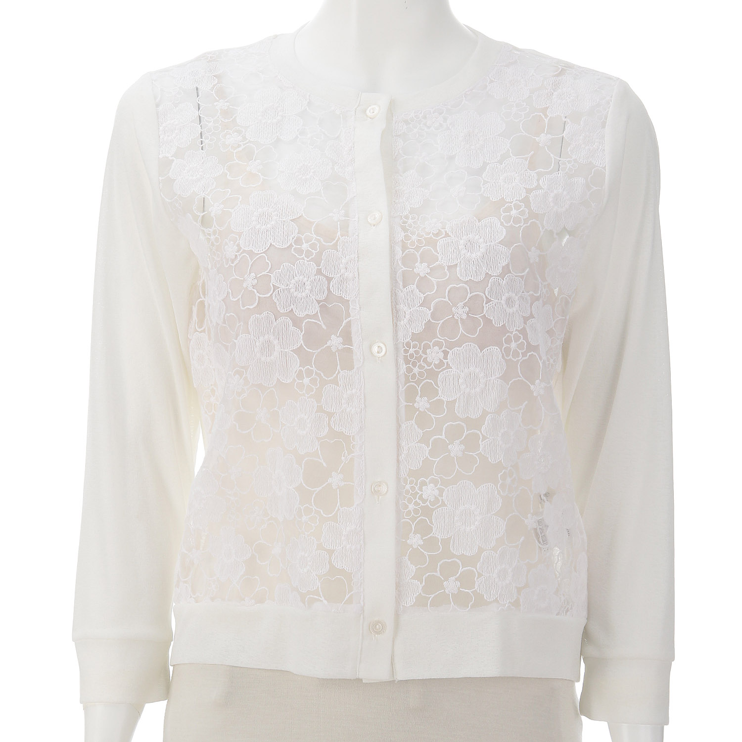 梨地×オーガンジー刺繍カーディガン - 画像4