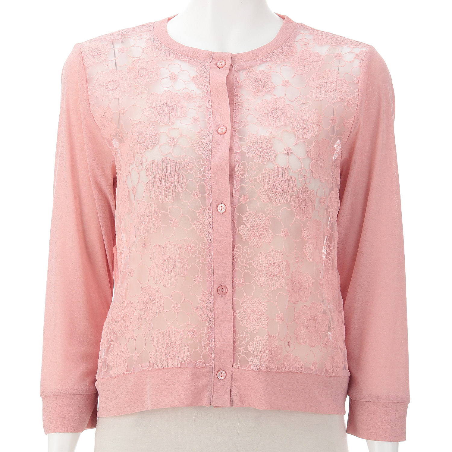 梨地×オーガンジー刺繍カーディガン - 画像5