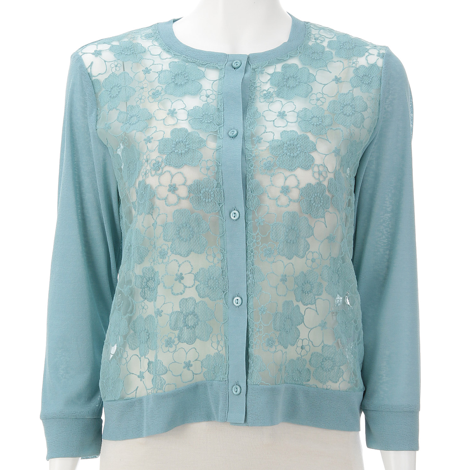 梨地×オーガンジー刺繍カーディガン - 画像7