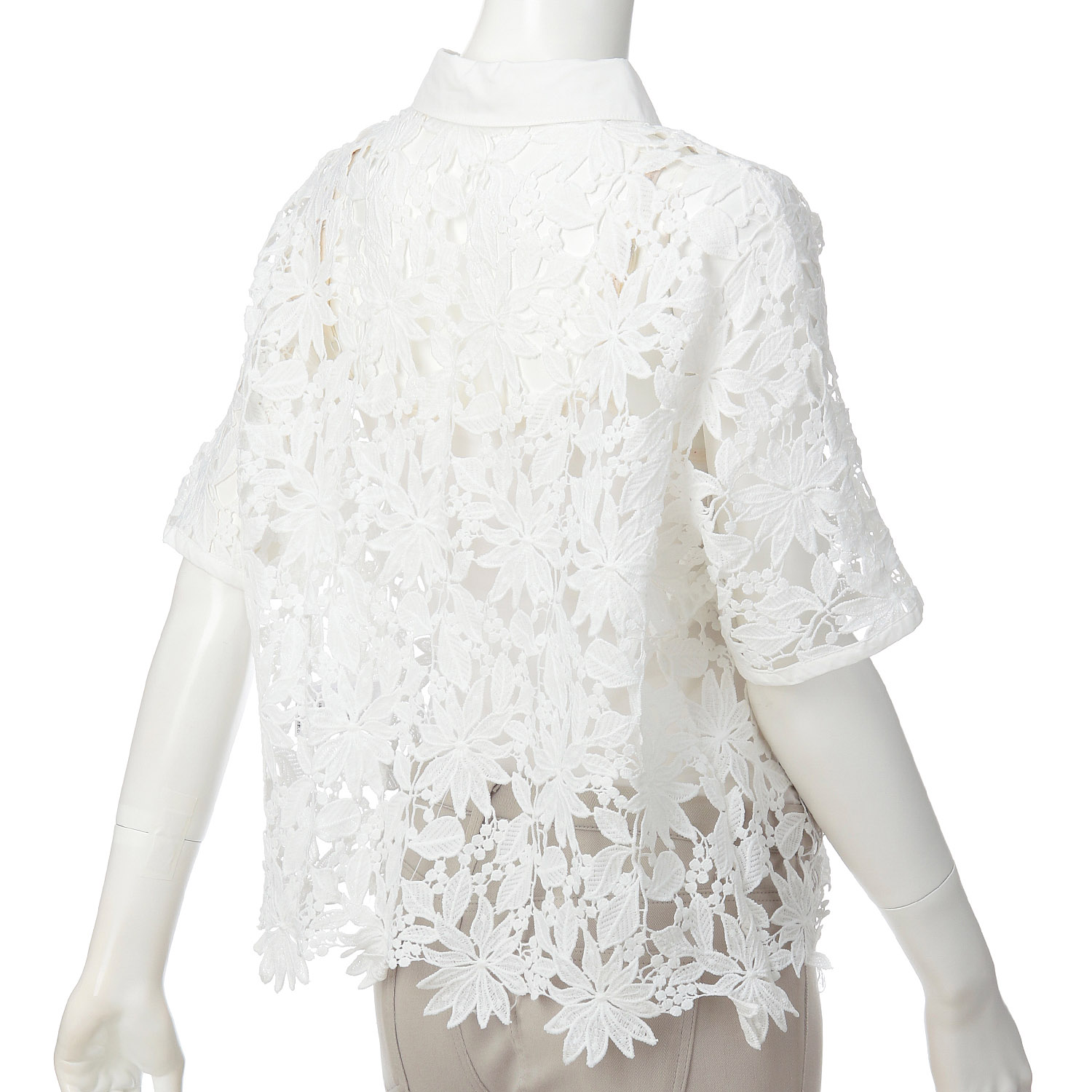 レース襟付きショート丈前開きブラウス - 画像2