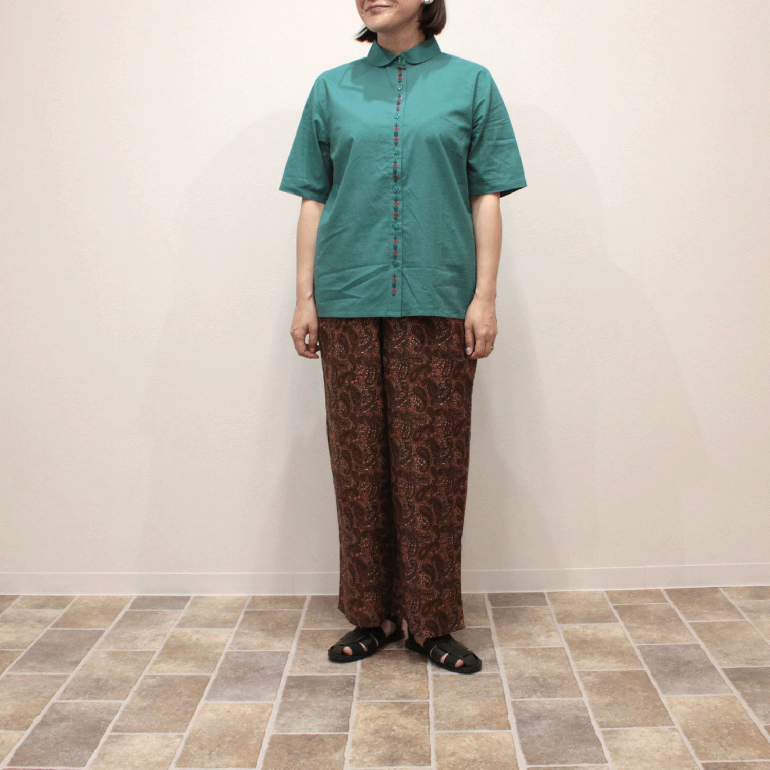 notorico 前立て刺繍半袖丸襟インド綿シャツ - 画像15