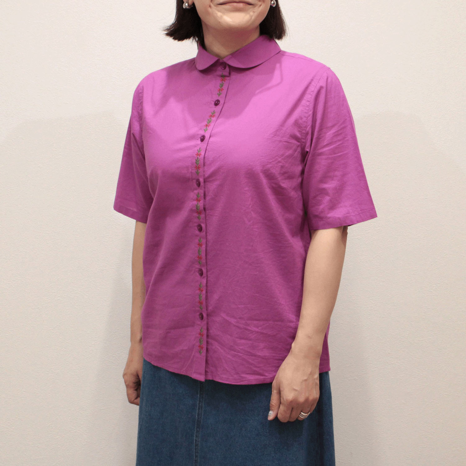 notorico 前立て刺繍半袖丸襟インド綿シャツ - 画像9