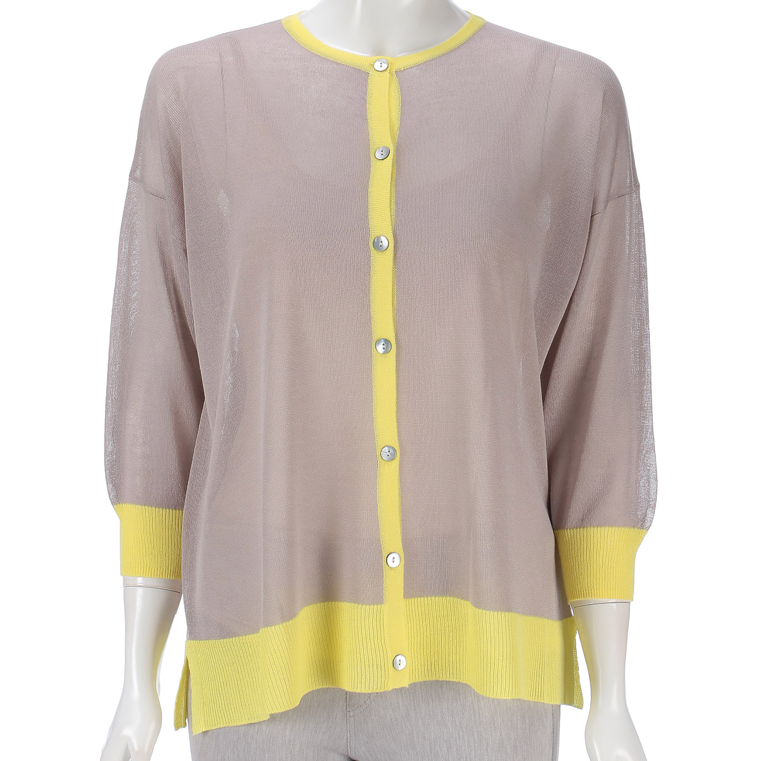 配色前開きニットカーディガン - 画像2