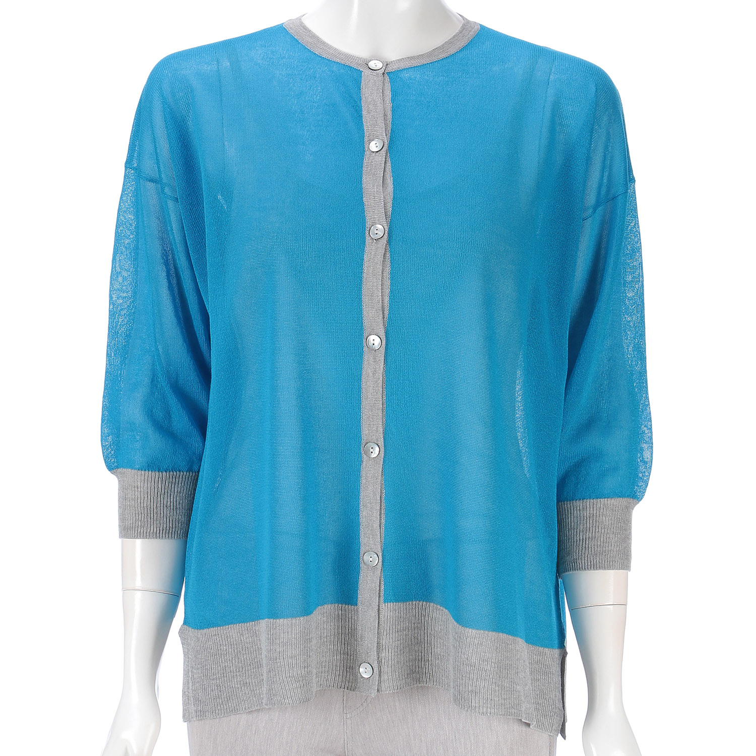 配色前開きニットカーディガン - 画像1