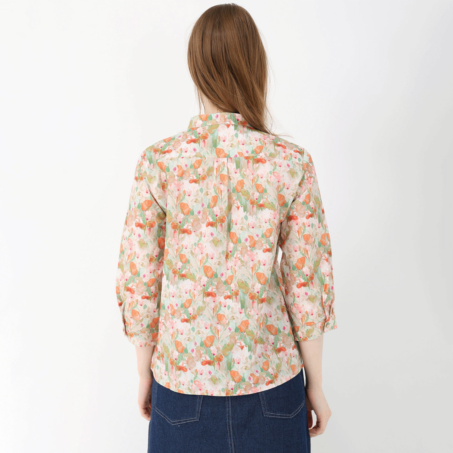 T’BIS STUDIO 7分袖水彩花柄スタンドネックシャツ - 画像6