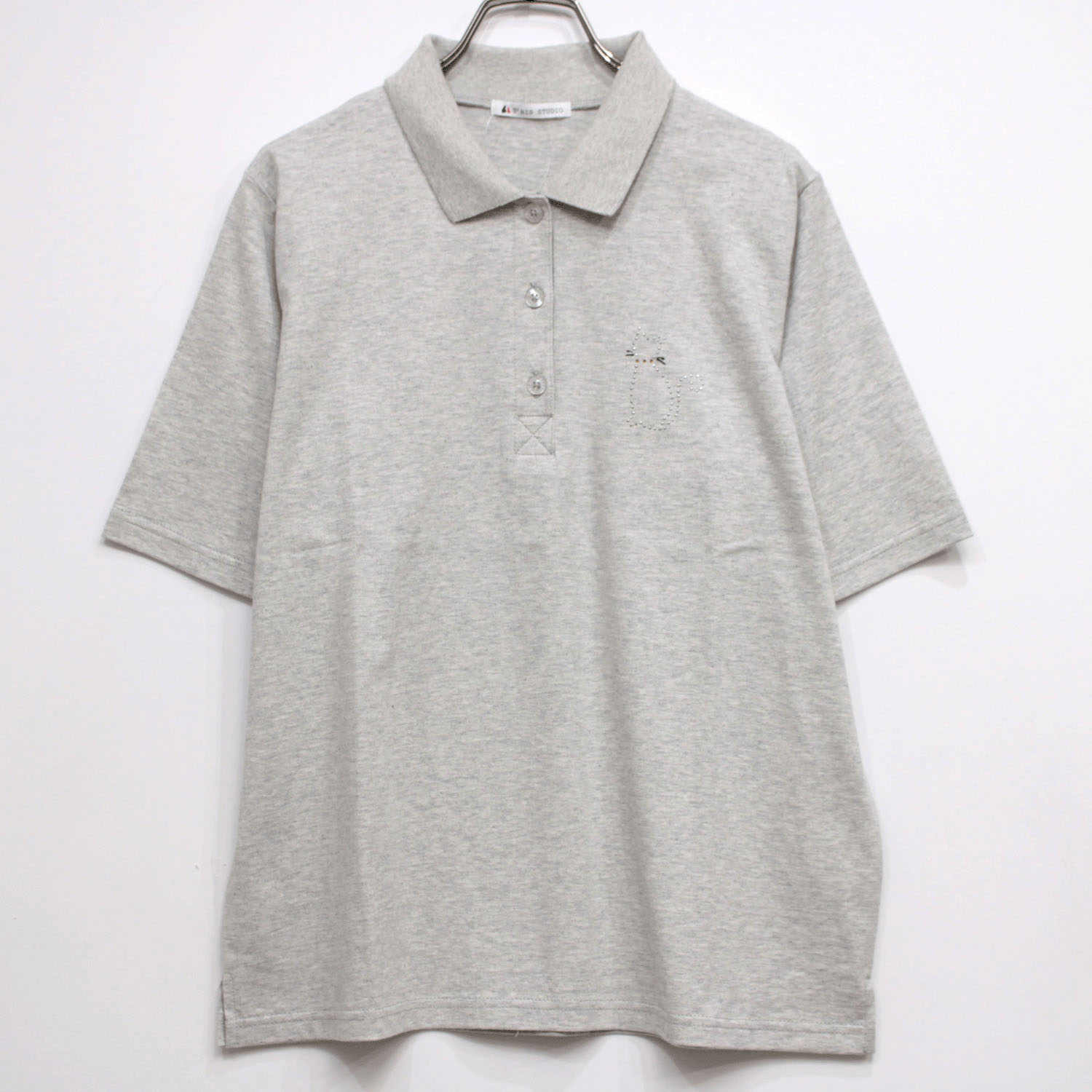 T’BIS STUDIO 冷感ラインストーンネコちゃん半袖ポロシャツ