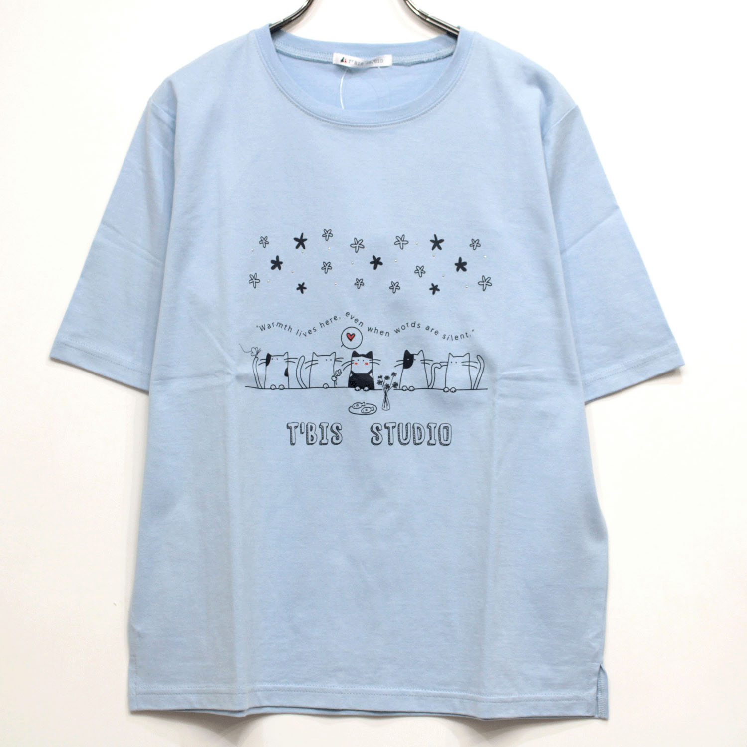 T’BIS STUDIO ネコの晩餐プリントクルーネック半袖カットソー - 画像3