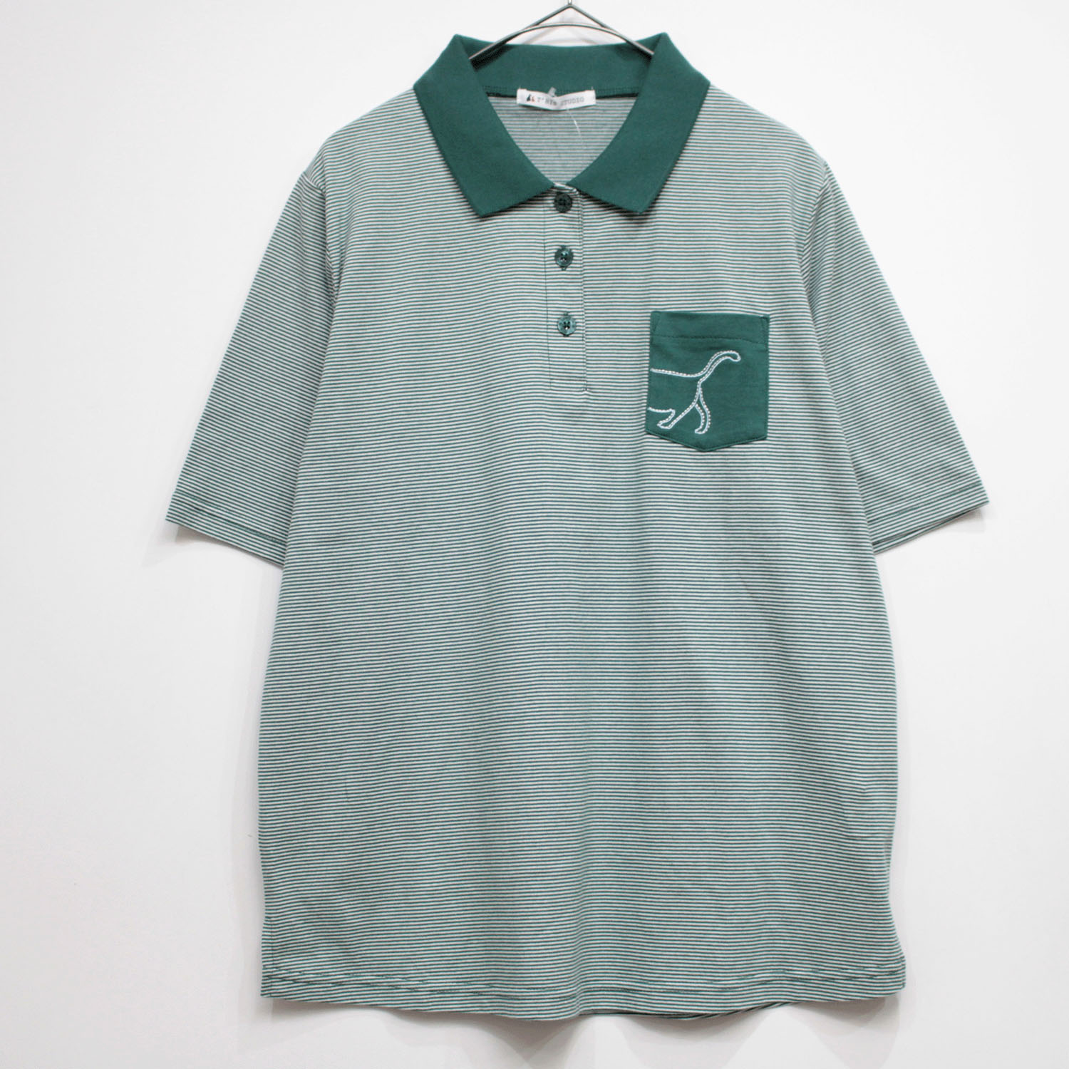 T’BIS STUDIO 冷感ネコポケット付き天竺ボーダー半袖ポロシャツ - 画像3