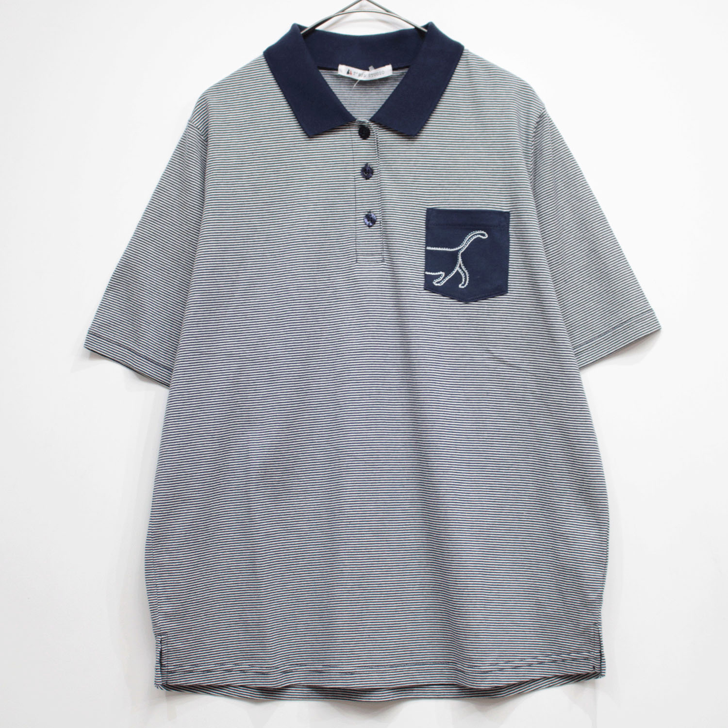 T’BIS STUDIO 冷感ネコポケット付き天竺ボーダー半袖ポロシャツ - 画像5