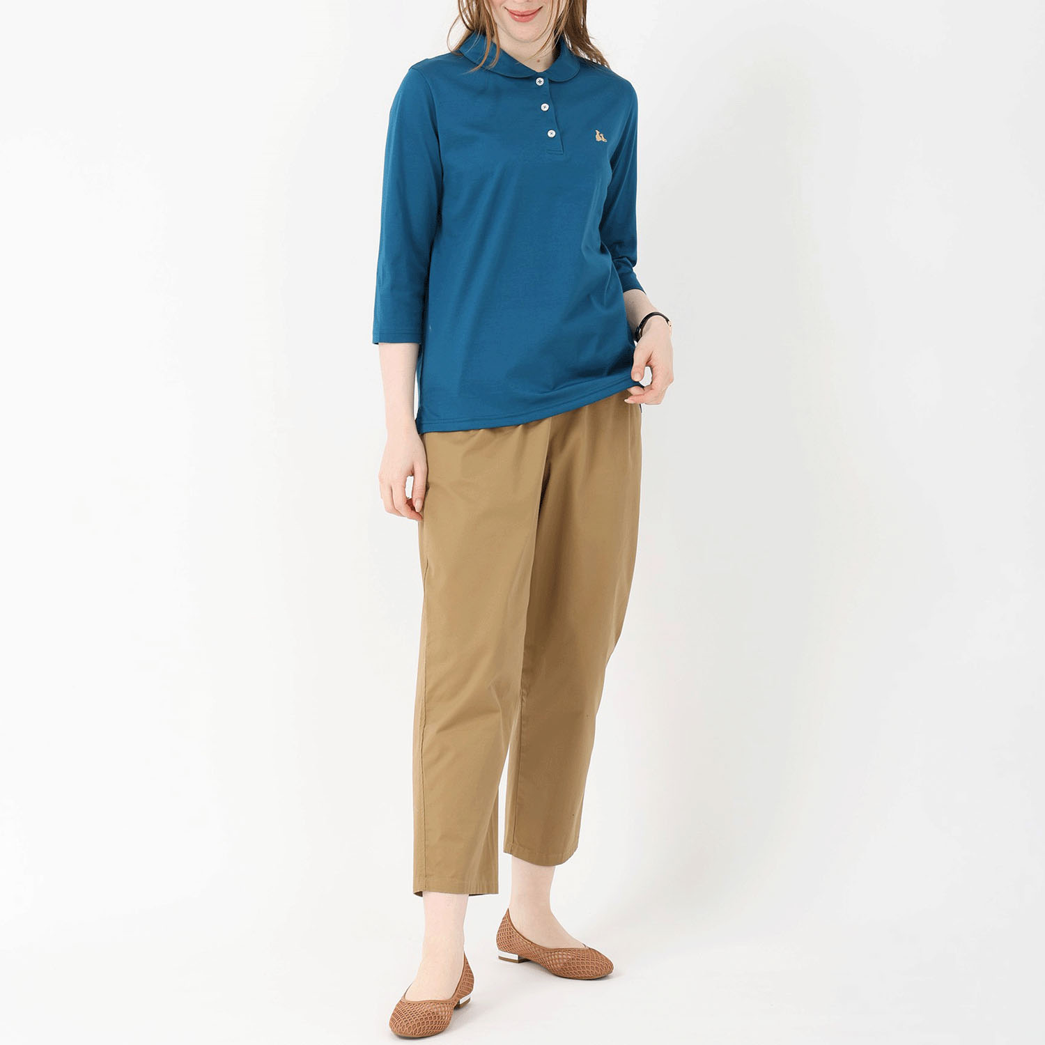 T’BIS STUDIO シルケット天竺丸襟七分袖ポロシャツ - 画像2