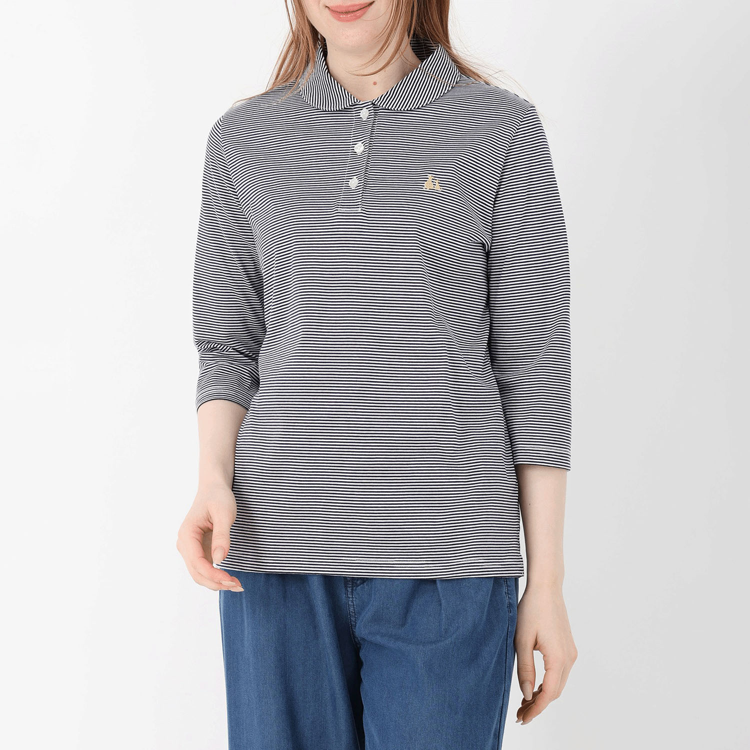 T’BIS STUDIO シルケット天竺丸襟七分袖ポロシャツ - 画像3