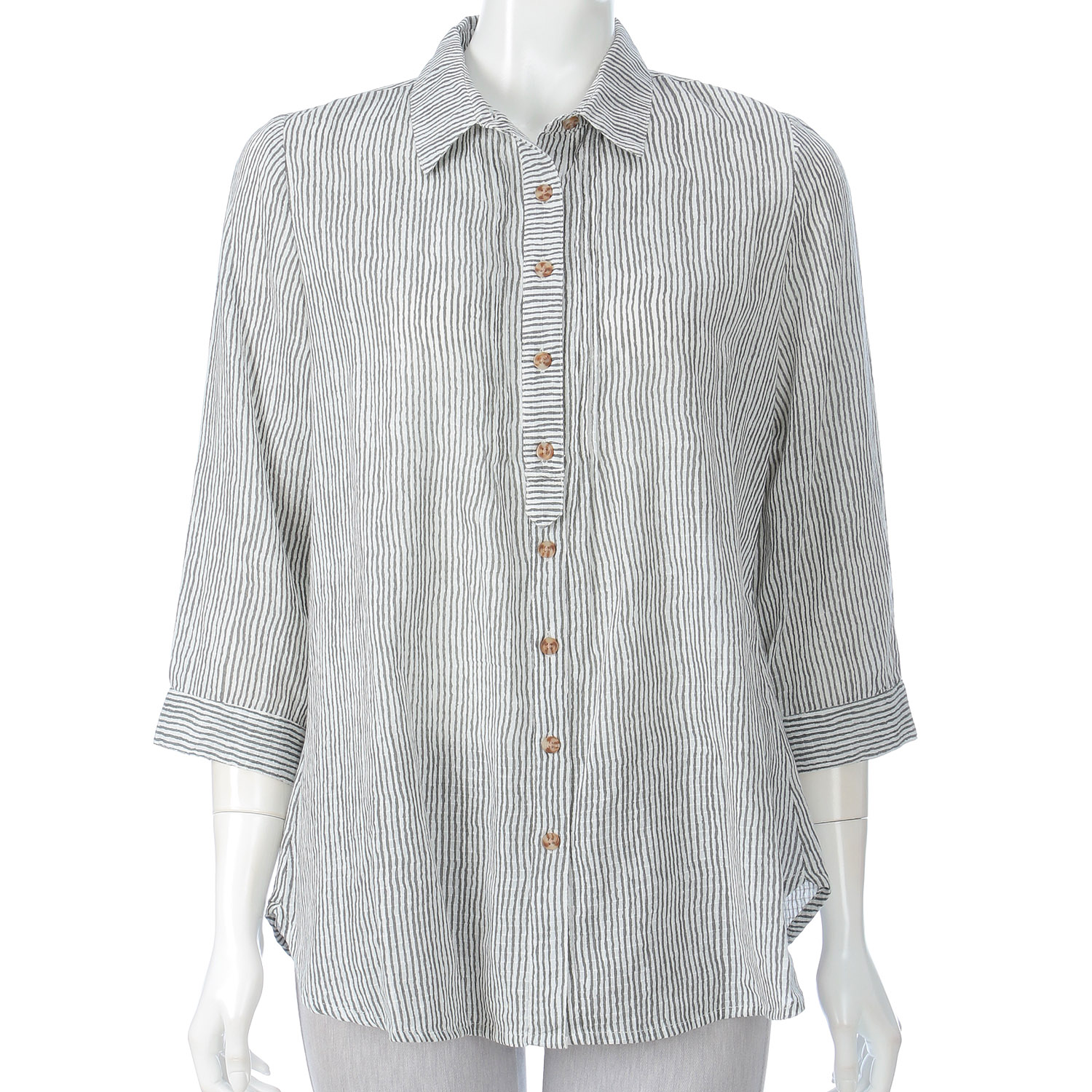 ストライプ柄襟付きシャツ