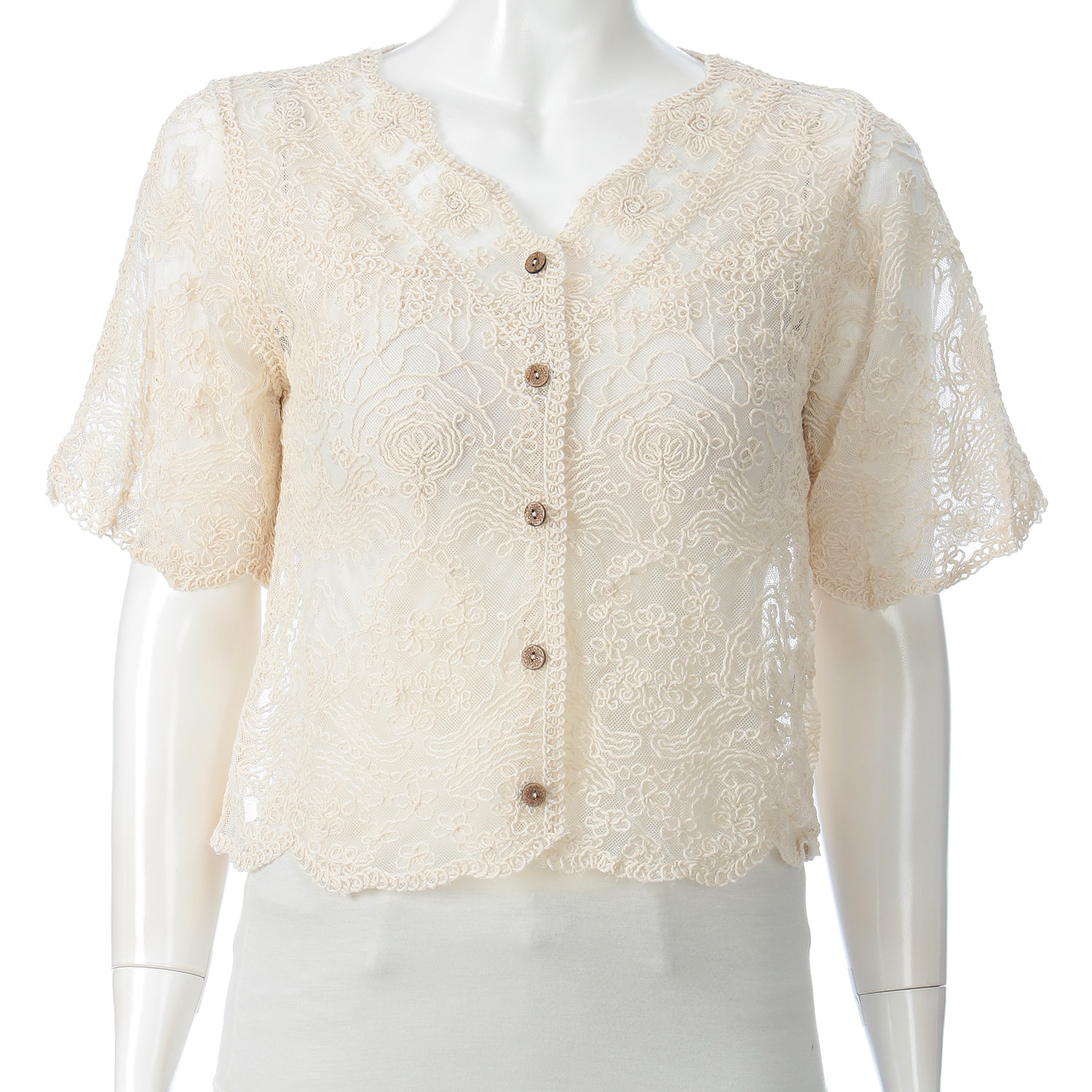 レース前開きカーディガン - 画像1