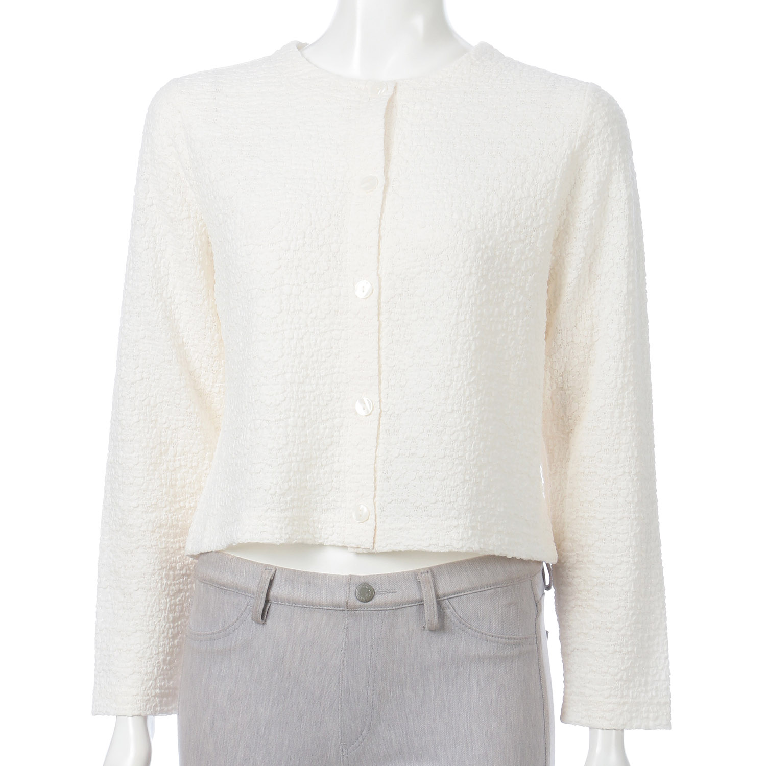 綿混レース長袖ショートカーディガン - 画像3