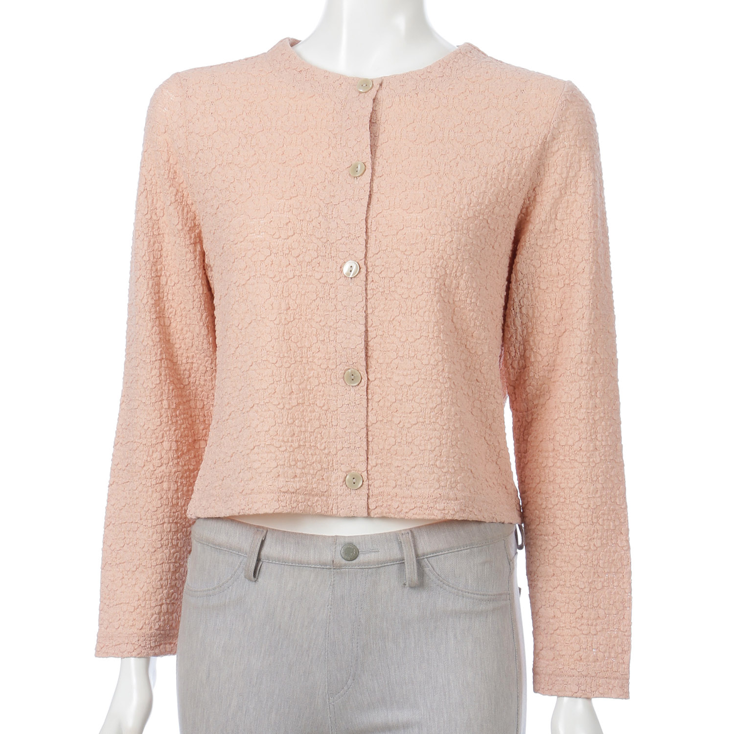 綿混レース長袖ショートカーディガン - 画像1