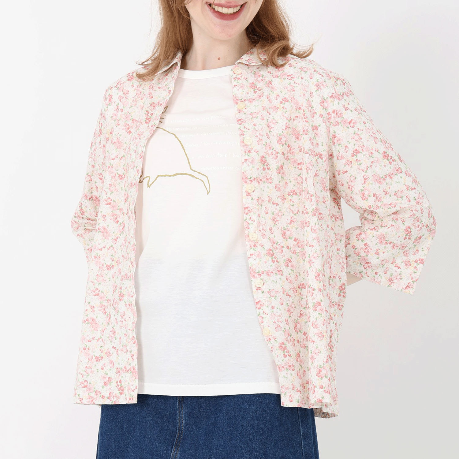 【新ブランド】T’BIS STUDIO 七分袖水彩花柄シャツ - 画像1