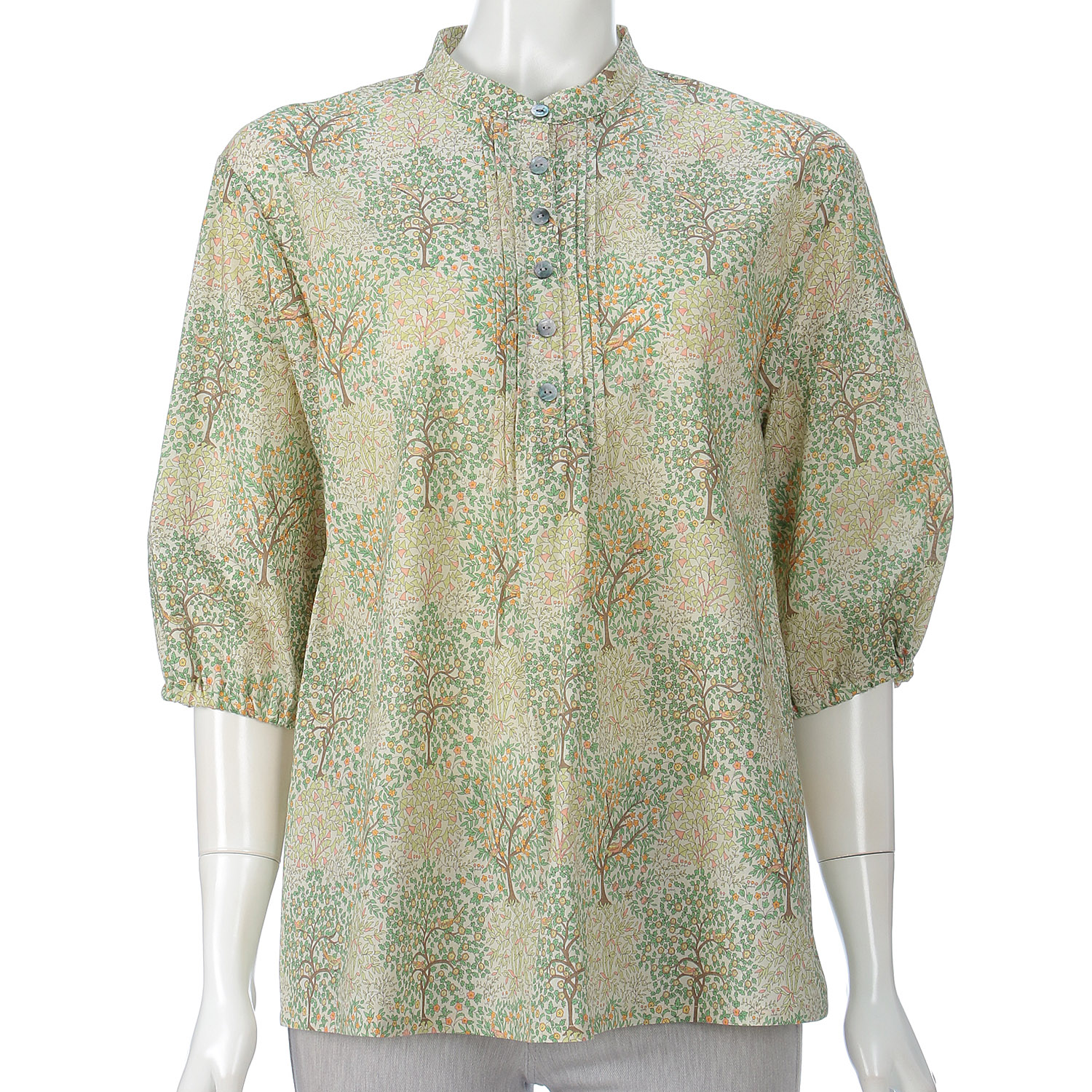 リバティプリントツリー＆バードマオカラーピンタックチュニック - 画像2