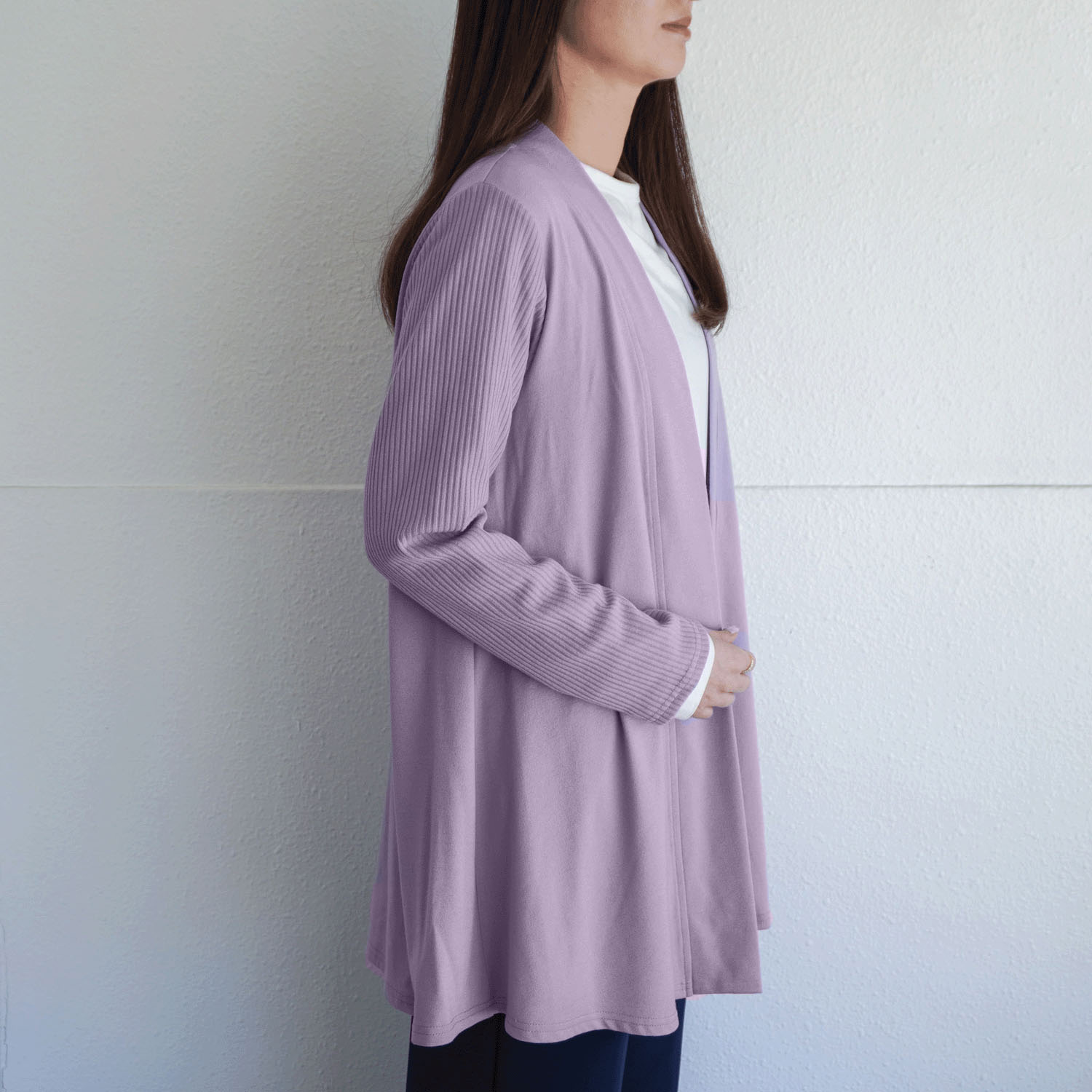 無地×リブ使いカーディガン - 画像2