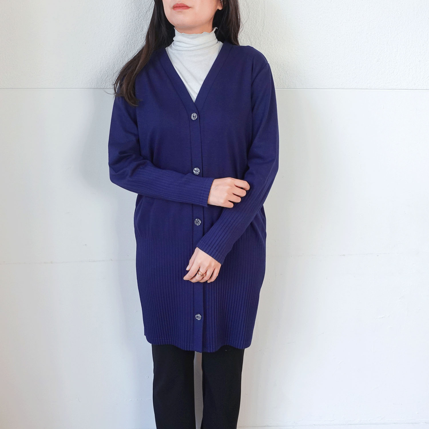 裾プリーツロングカーディガン