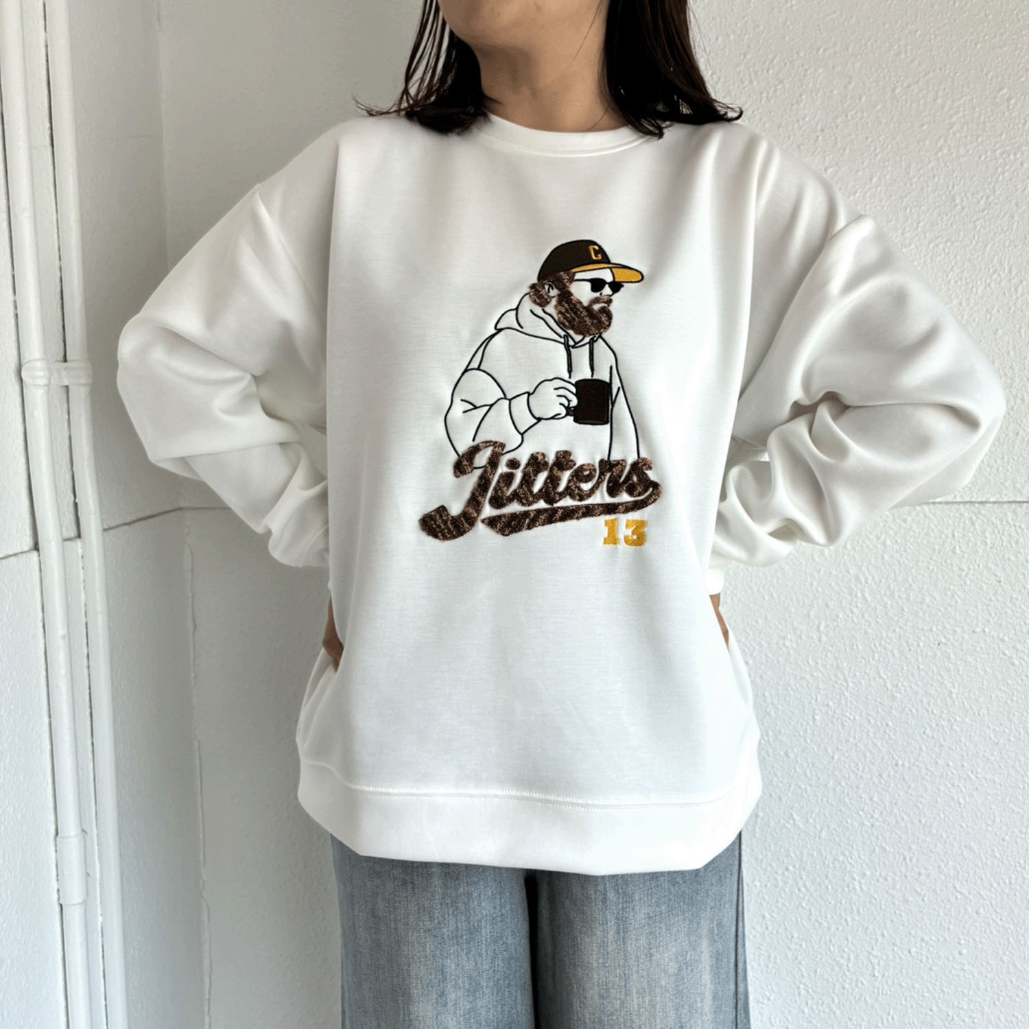 【新ブランド】QUASH ダンボールMIXサガラ刺繍スウェット - 画像1