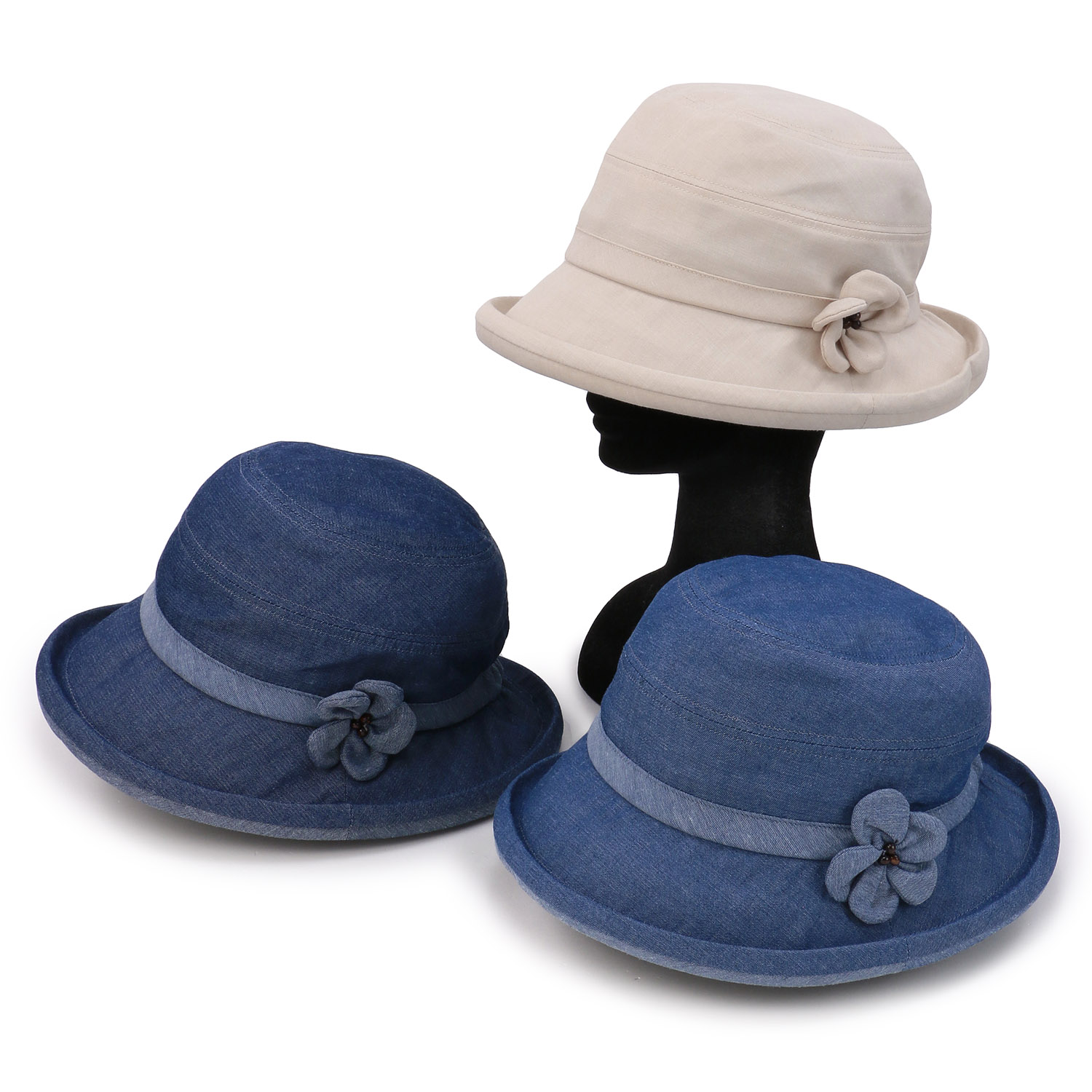 軽量デニム花付きセーラー