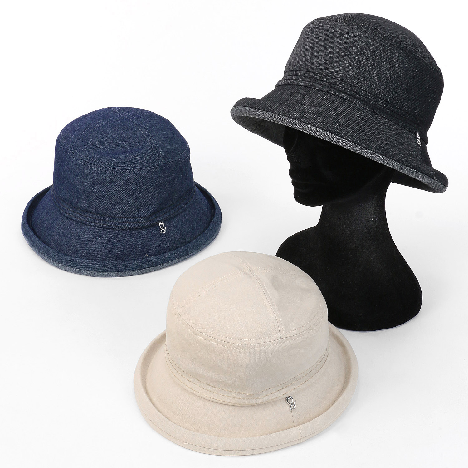 軽量デニム ネコチャーム付きセーラーハット