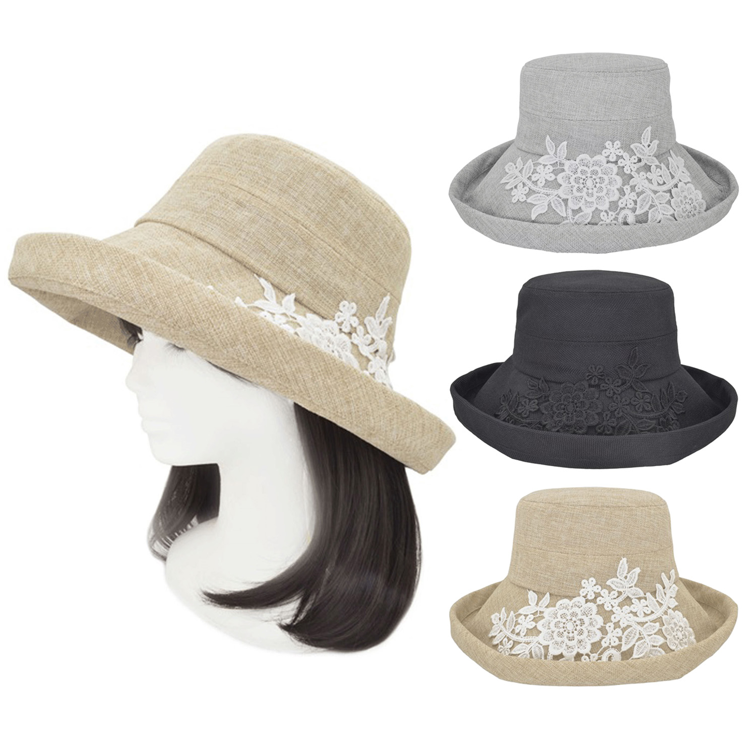 雑材風レースエッジアップハット