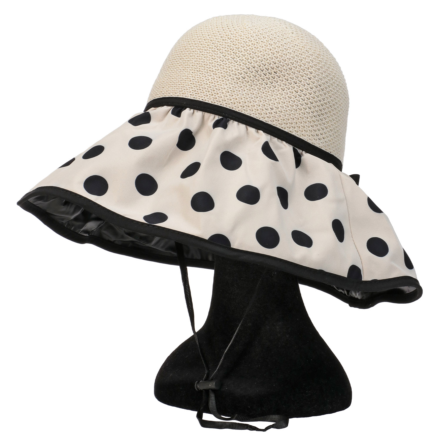 【ブラック、オフホワイト終了】つば広ドット切替ハット - 画像3