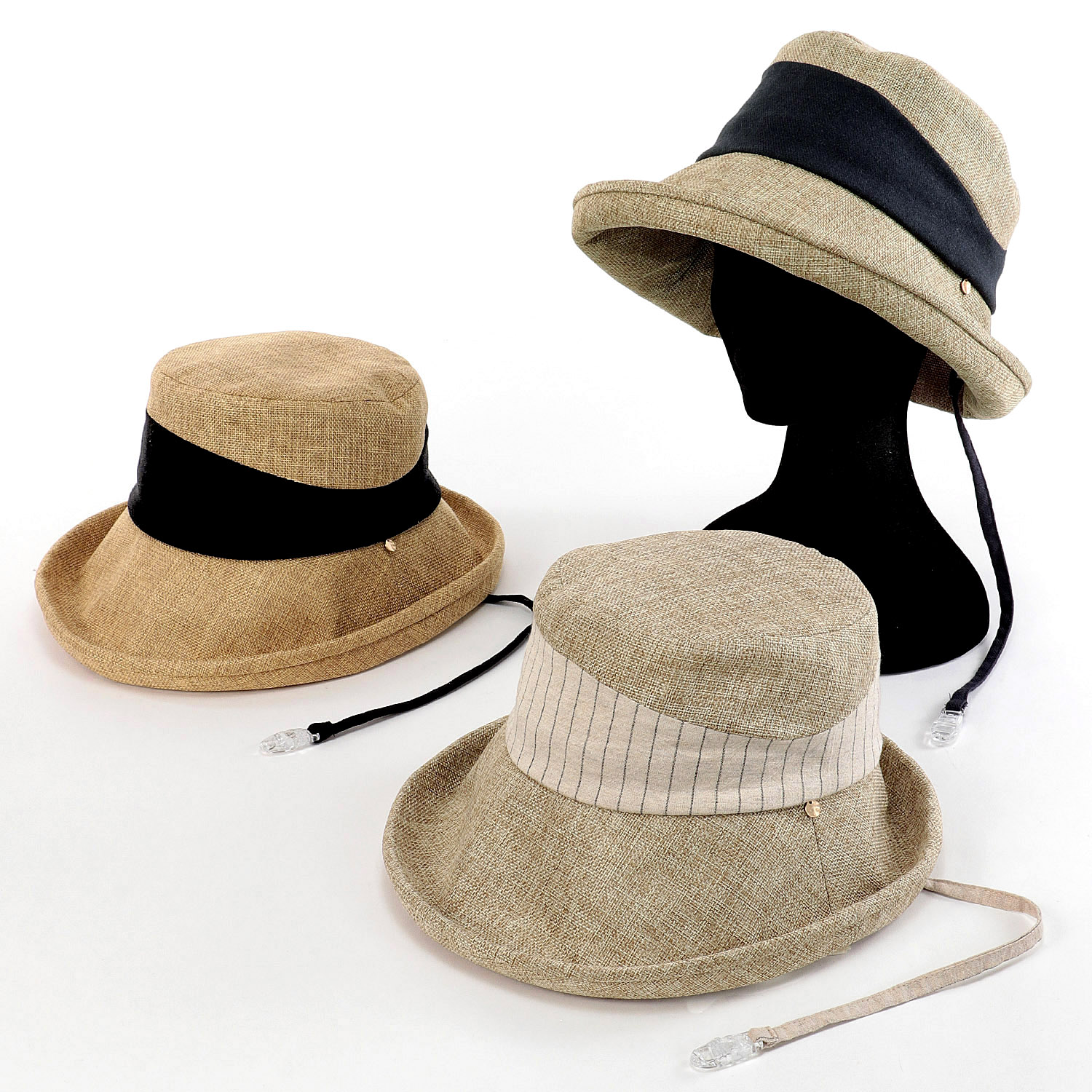 【ベージュ、ネイビーブルー終了】ポリジュートクリップ付き変形セーラー - 画像1