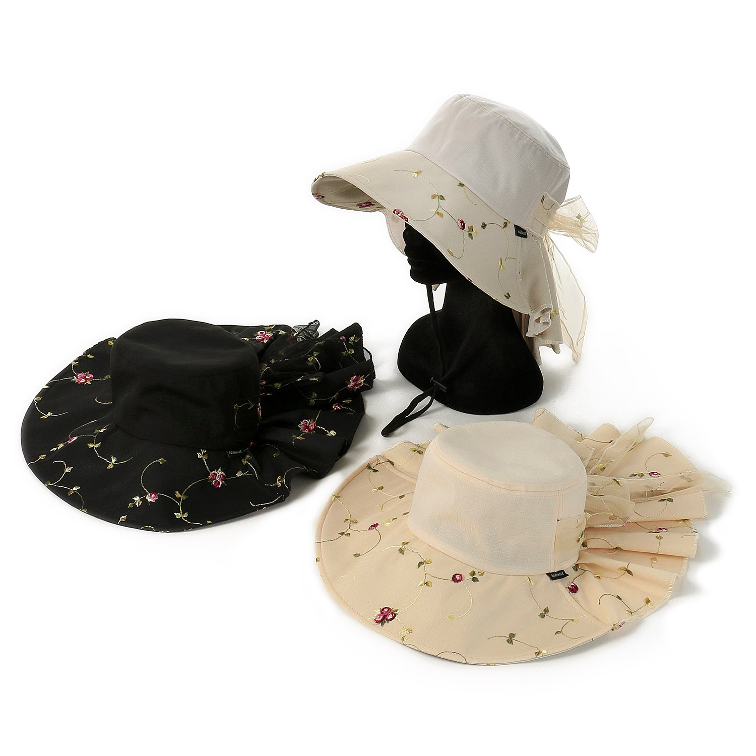 ローズ刺繍シェードハット - 画像1