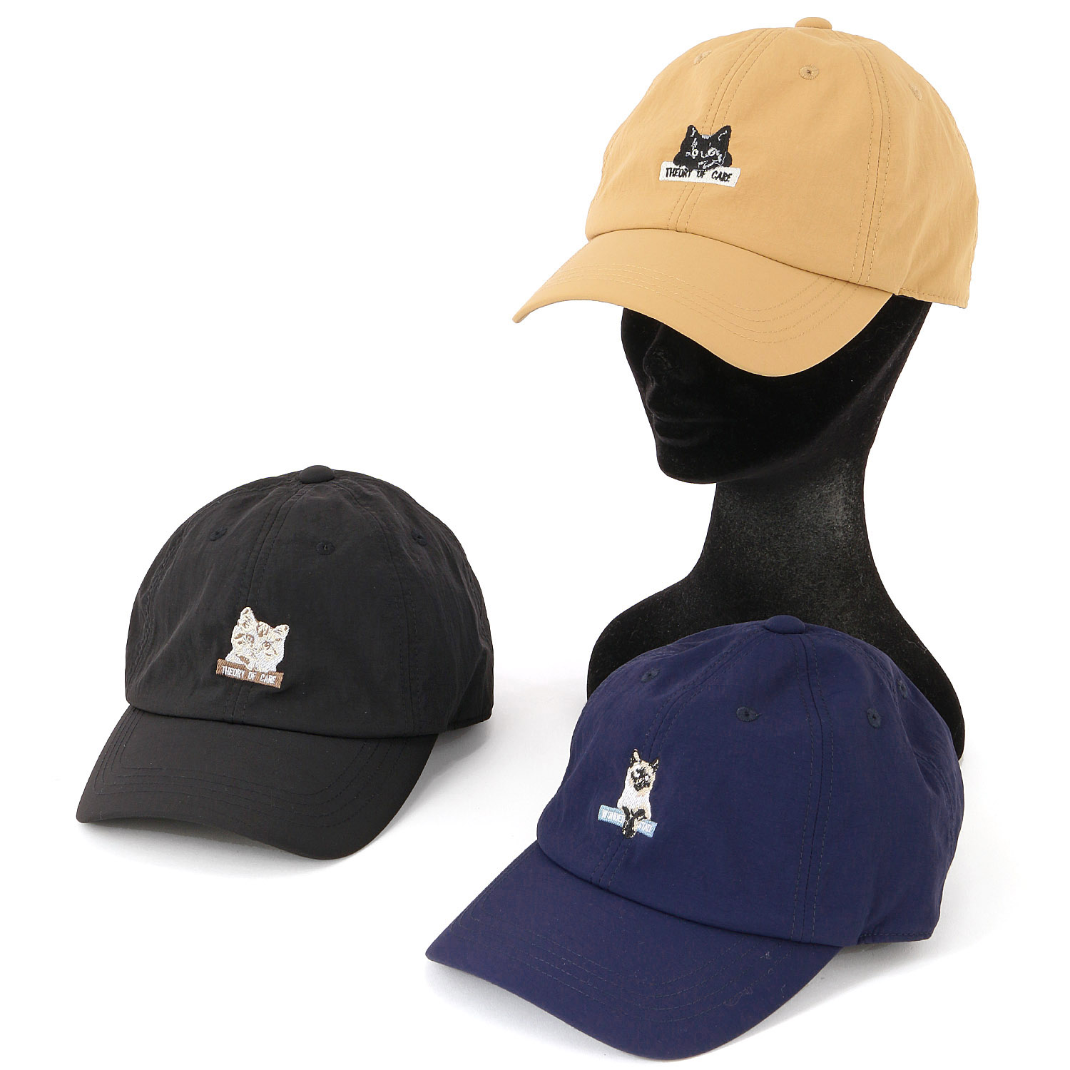 ネコ刺繍ナイロンキャップ