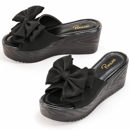 POPOLARE リボンモチーフ厚底ウェッジサンダル C0402 - 画像1