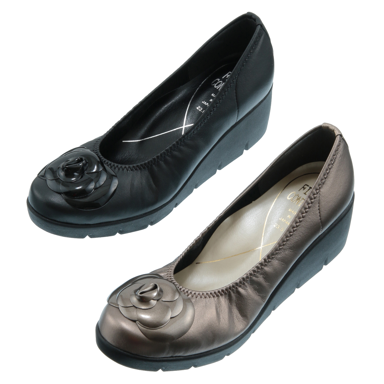 厚底フラワーモチーフパンプス